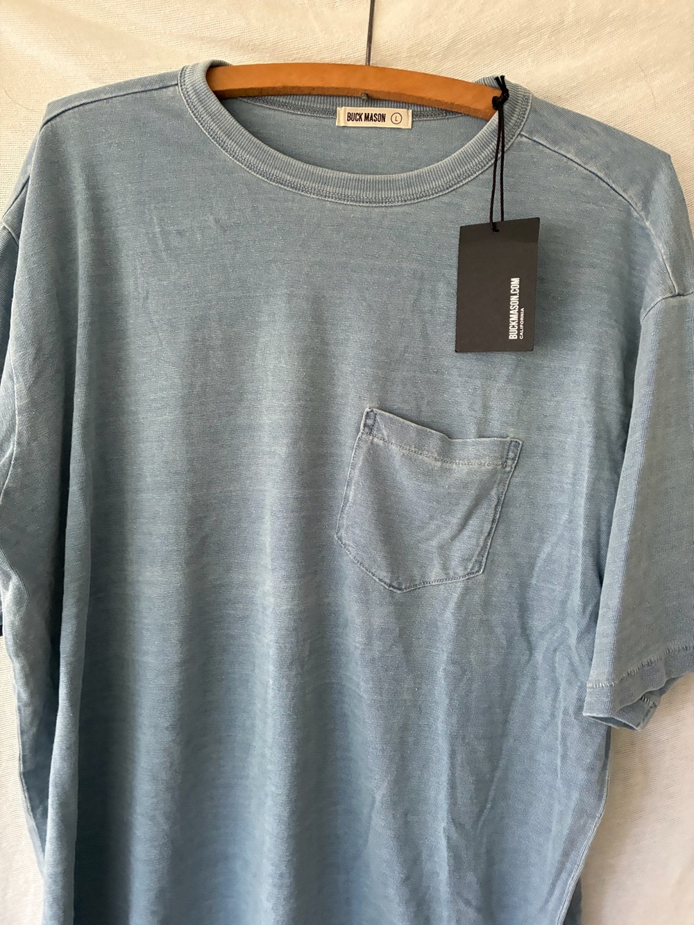 NWT Buck Mason Field-Spec 90s Boxy Heavy Tee L 100% Cotton Indigo Dip Yuma $88